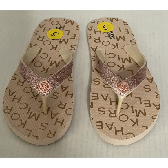 Michael Kors Blush Rose Gold Glitter Flip Flop Sz 5/EU 36 Thong Sandals - Picture 2 of 5